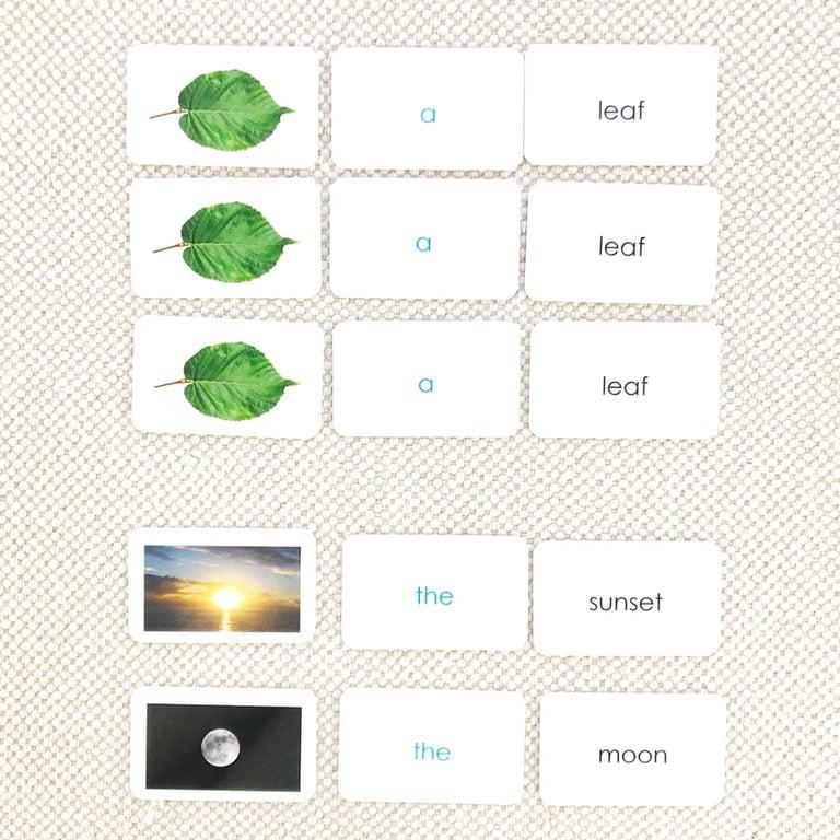 Montessori Maitri Learning Grammar Step 1 The Article Cards