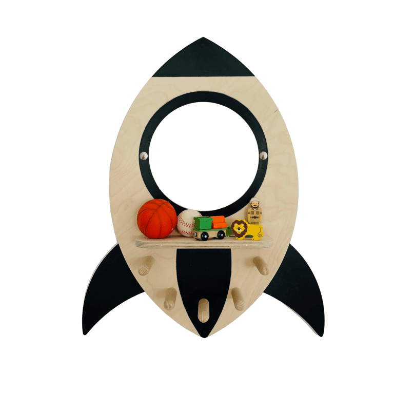 Montessori Simre Kids Self-Care Station Mirror Rocket Natural and Black