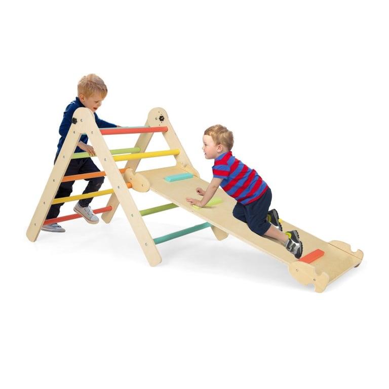 Montessori Costway Wooden Triangle Climbing Frame With Double-Sided Ramp Multicolor