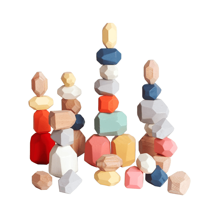 Montessori BESTAMTOY 36 Pcs Wooden Balance Stacking Rocks