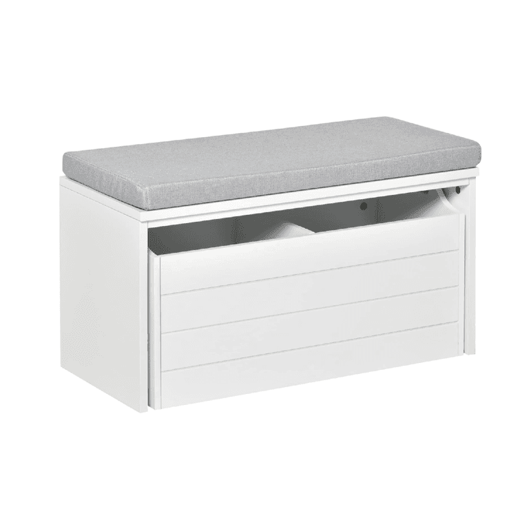 Montessori HOMCOM Storage Bench White With Gray Cushion