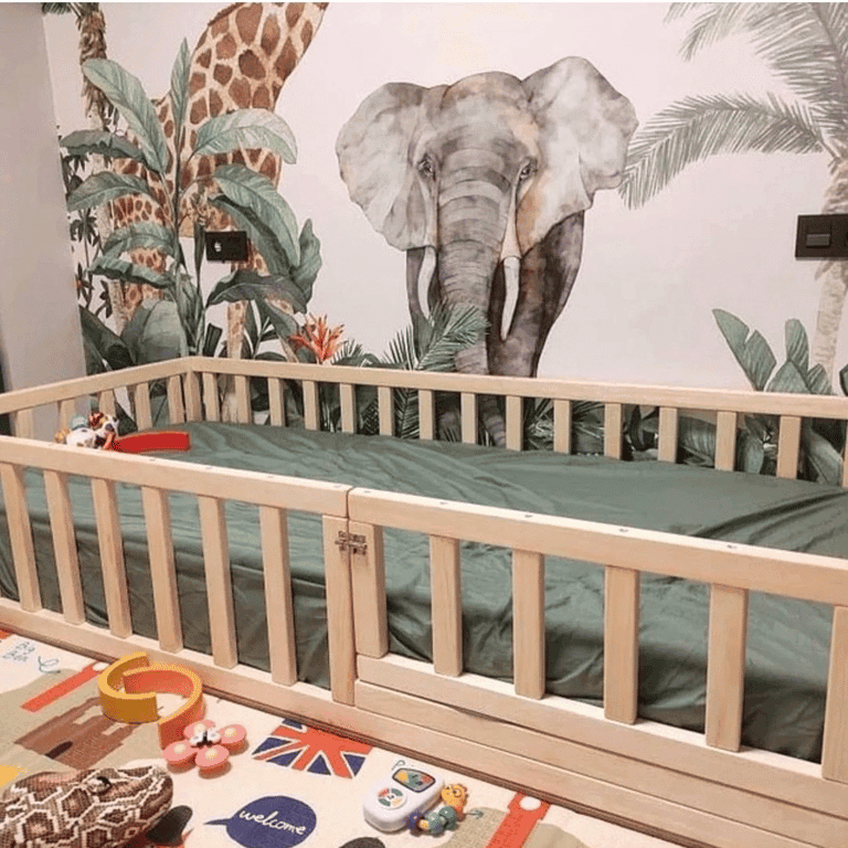 Montessori Eco Kids Universe Floor Bed With Rails & Door Natural Full