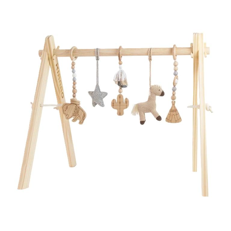 Montessori Kianao Wooden Baby Gym Wild Western Set With Horse & Buffalo