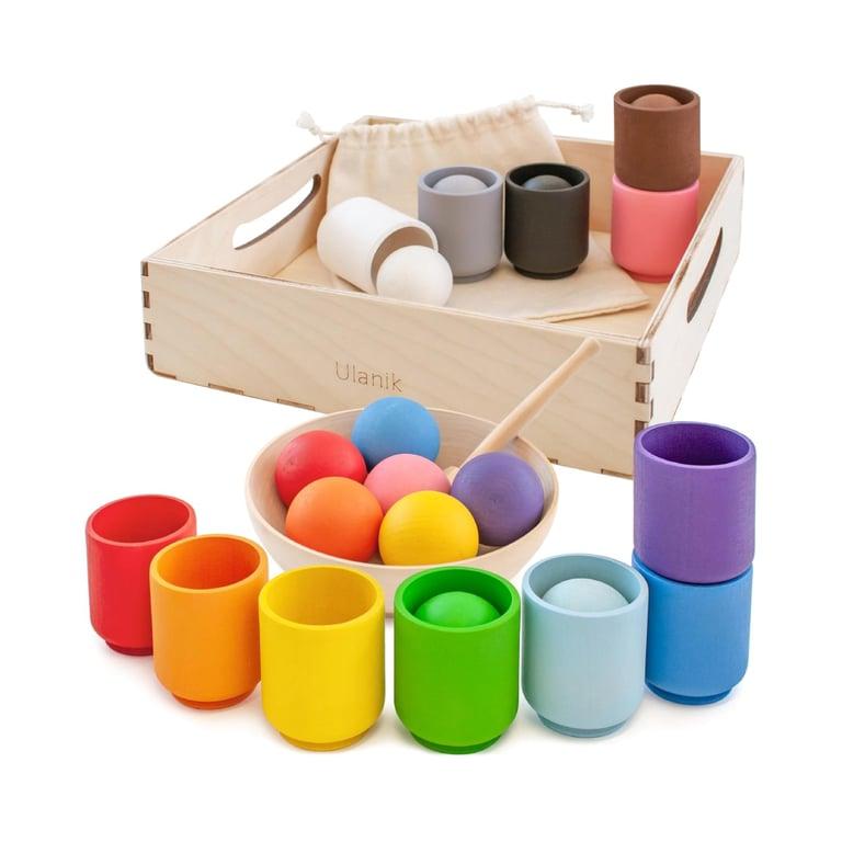 Montessori Ulanik Balls in Cups Color Sorting and Counting Toy Large