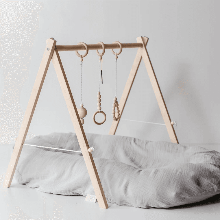 Montessori MakaArtHome Play Gym Natural Birch Frame and Hanging Toys