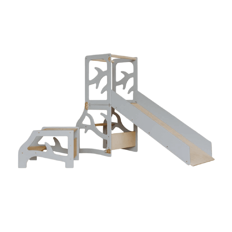 Montessori Weco 4 in 1 Tree Design Kitchen Tower With Slide and Step Stool Gray