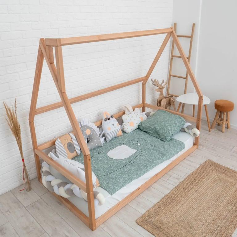 Montessori BusyWood House Floor Bed With Slats Model 1 Twin Size Natural