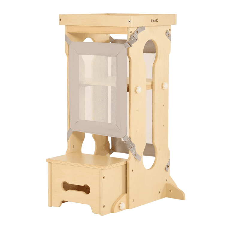 Montessori Bateso Toddler Tower With 2 Detachable Nets Natural