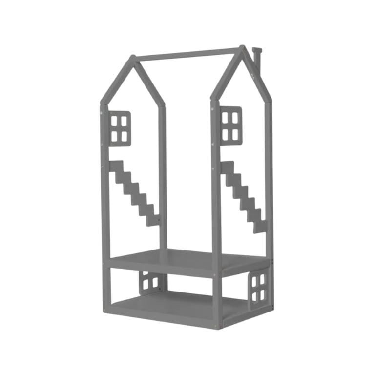 Montessori BusyWood Kids Clothing Rack With Windows Gray