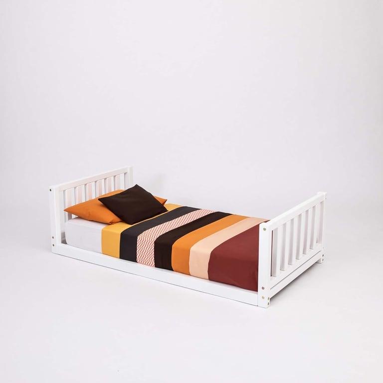 Montessori Sweet Home From Wood Floor Bed With Headboard and Footboard Single White