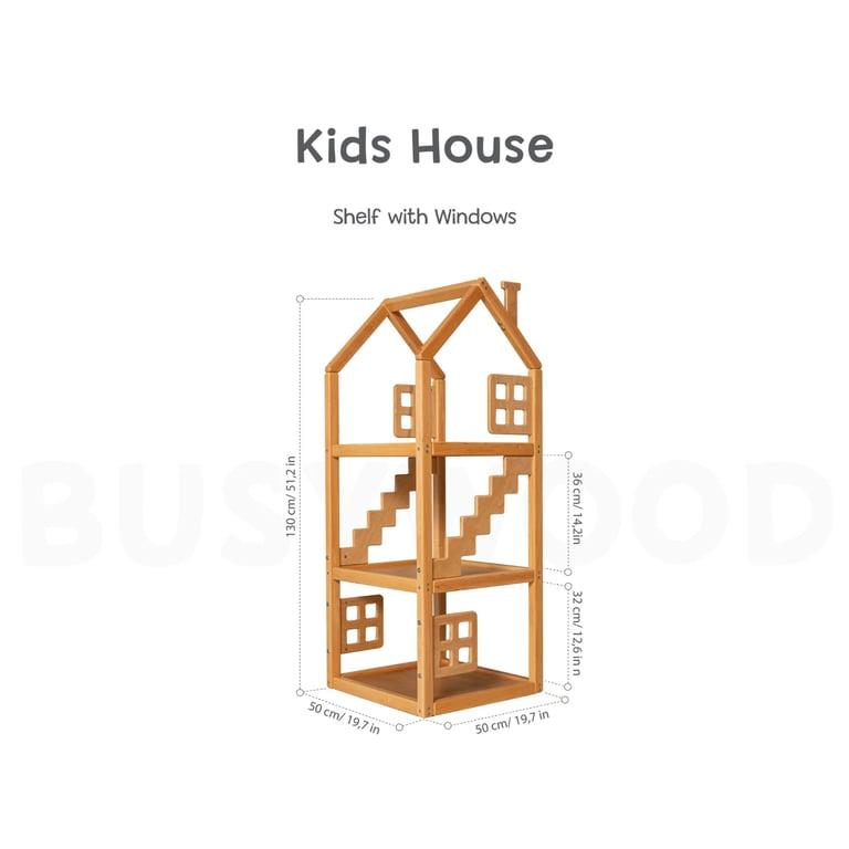 Montessori BusyWood Wooden House Shelf With Windows White
