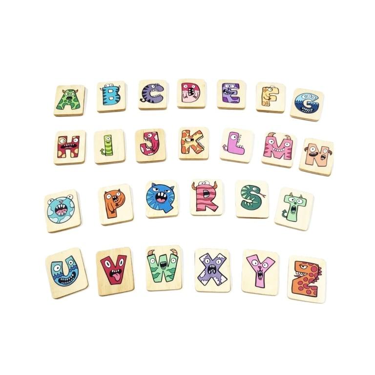 Montessori THREEWOOD Monster Letters Flashcards With Holder