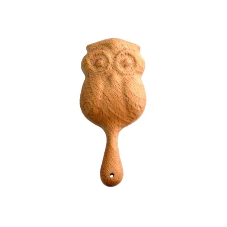 Montessori PoppyBabyCo Organic Wooden Rattle Toy Owl