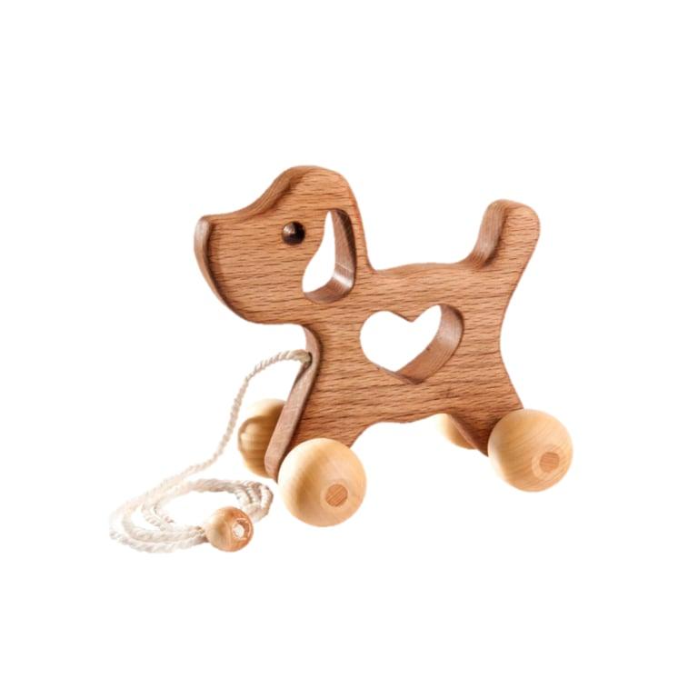 Montessori PoppyBabyCo Wooden Dog Pull Along Toy