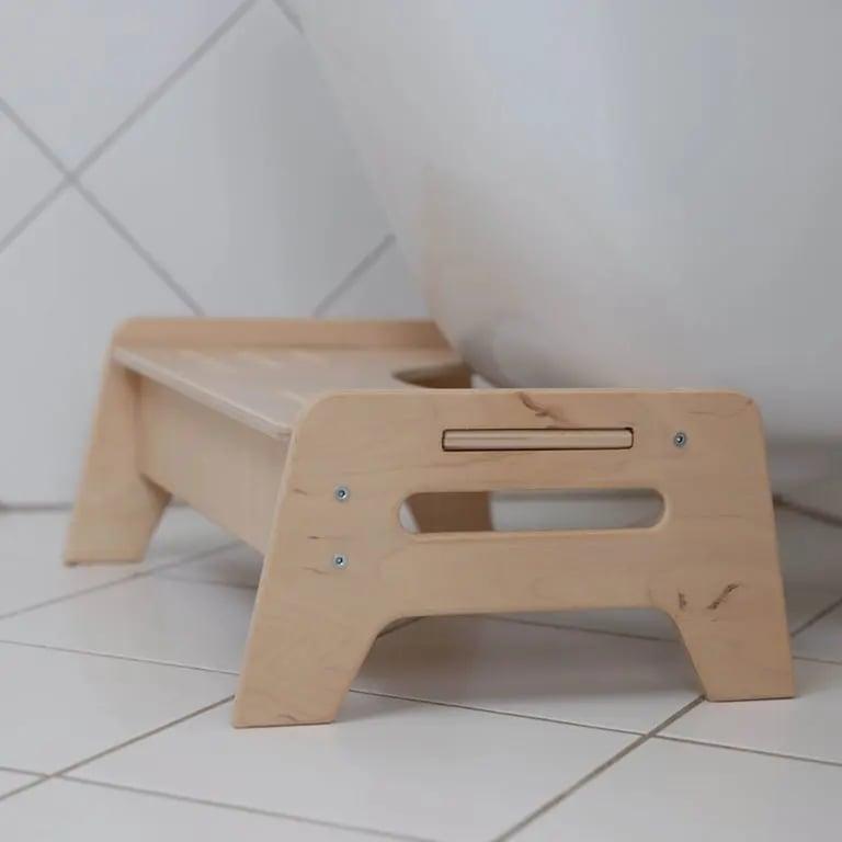 Montessori Wood and Hearts Bathroom Step Stool Natural Wood