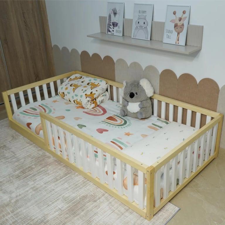 Montessori Kids Universe Floor Bed With Rails Full Half White No Door